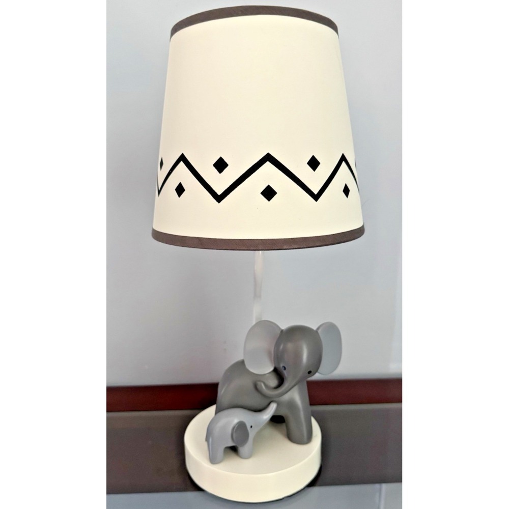 Elephant Nursery Table Lamp Lambs &‎ Ivy Mother Baby Gray White w/ Shade